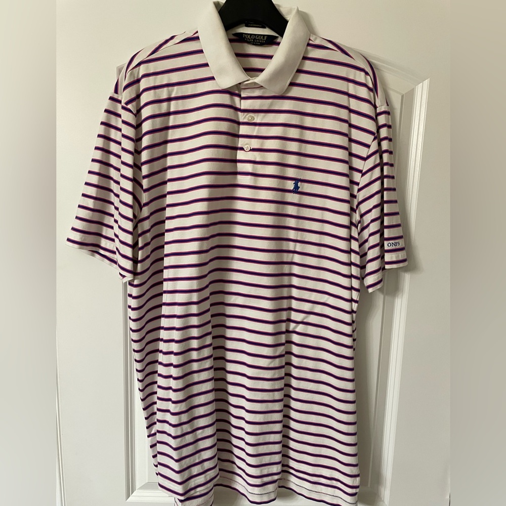 Ralph Lauren Golf Polo. Performance.White with red and blue stripes. Men’s XXL.
